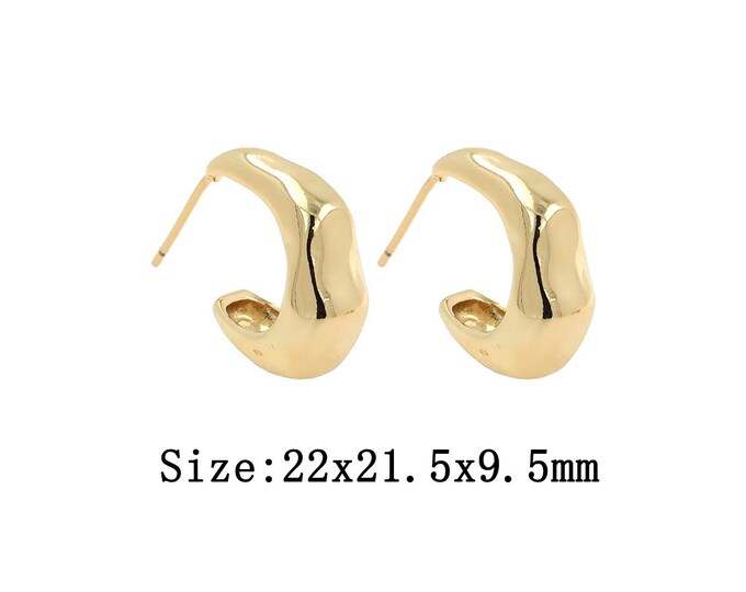 1 pair 18K Gold Filled C Stud  Earrings,Gold Dainty Thick Stud  Earrings,Simple Stud  Earrings,Gift for Her