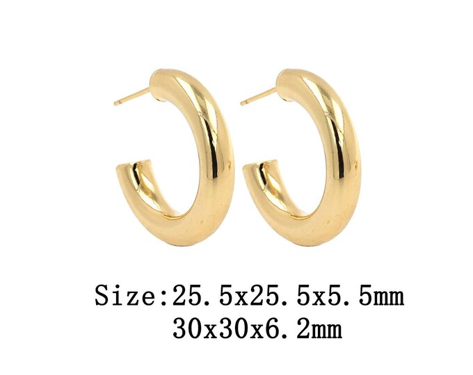 1 pair 18K Gold Filled C Stud Earrings,Gold Dainty Moon Stud Earrings,Simple Stud Earrings,Gift for Her