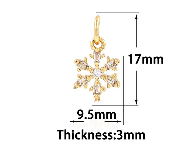 18K Gold Filled Snowflake Pendant,Gold Dainty Snowflake Charms,CZ Simple Charm Bracelet Necklace for DIY Jewelry Making Supply