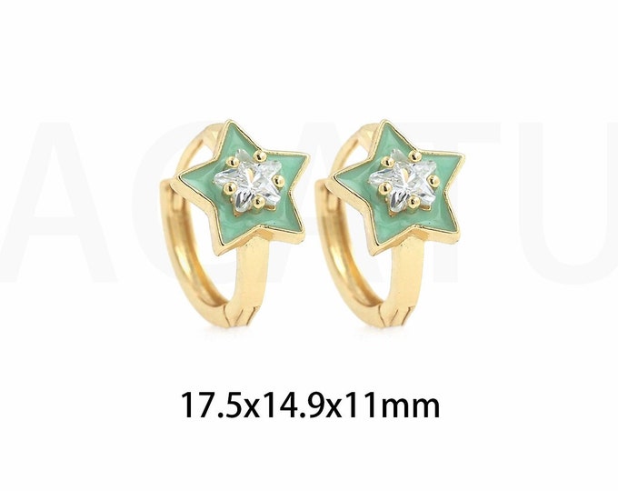 1 Pair,Micropavé CZ Enamel Earrings, 18K Gold Filled Polaris Earrings,Enamel Star Earrings,Enamel Five-Pointed Star Earrings,17.5x14.9x11mm