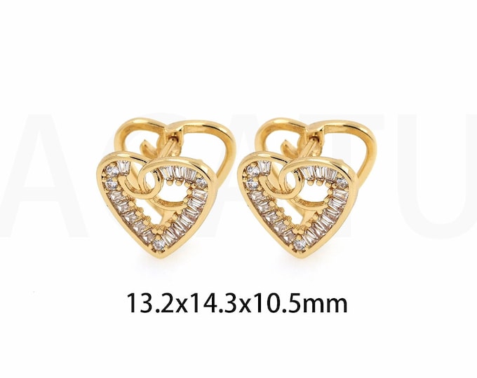 1Pair Micro Pave CZ Earrings 18K Gold-Filled Earrings Heart-Shaped Earrings Hoop Earrings Fashion Earrings Wearing Gifts,13.2x14.3x10.5mm