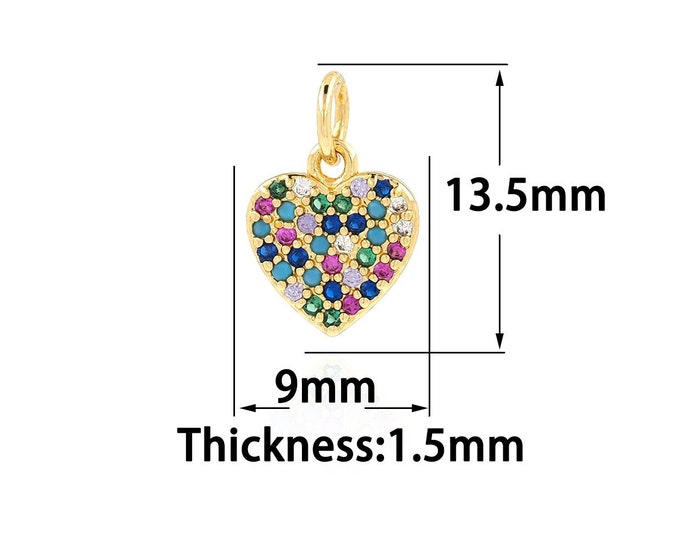 Gold Dainty Heart Charms,18K Gold Filled Heart Pendant,CZ Simple Charm Bracelet Necklace for DIY Jewelry Making Supply