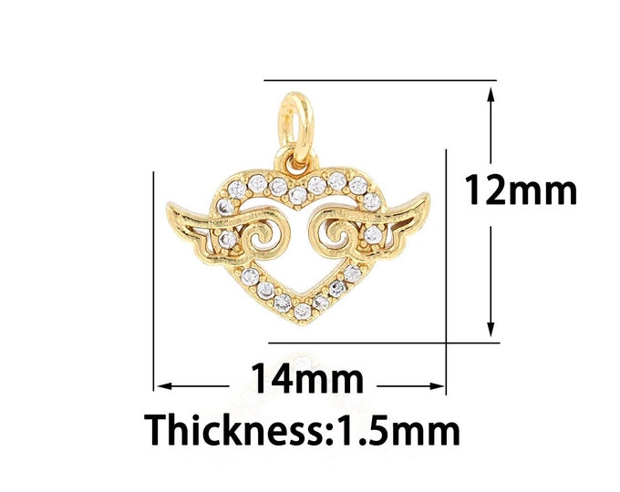 18K Gold Filled Heart Pendant,Gold Dainty Heart Charms,CZ Simple Charm Bracelet Necklace for DIY Jewelry Making Supply