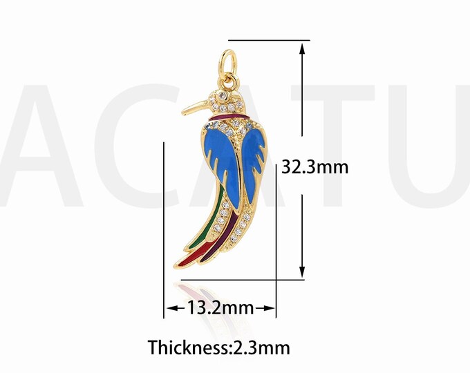 18K Gold Filled Gift Necklace,Bird Pendant,Micropavé CZ Bird Necklace,Hummingbird Charm, Flying Charm, DIY Jewelry Supplies,32.3x13.2x2.3mm