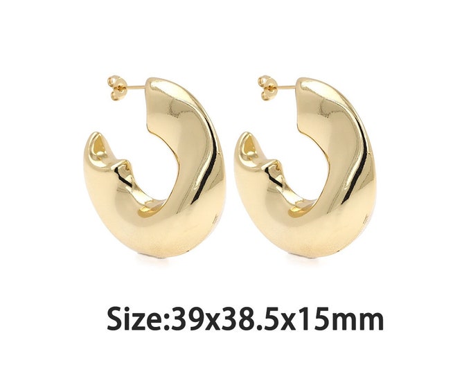 1 pair 18K Gold Filled C Stud Earrings,Gold Dainty Statement Stud Earring,Simple Stud Earrings,Gift for Her