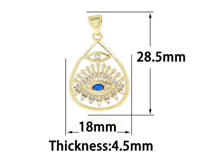 18K Gold Filled Devil Eye Pendant,Gold Dainty Water Drop Charms,CZ Simple Charm Bracelet Necklace for DIY Jewelry Making Supply