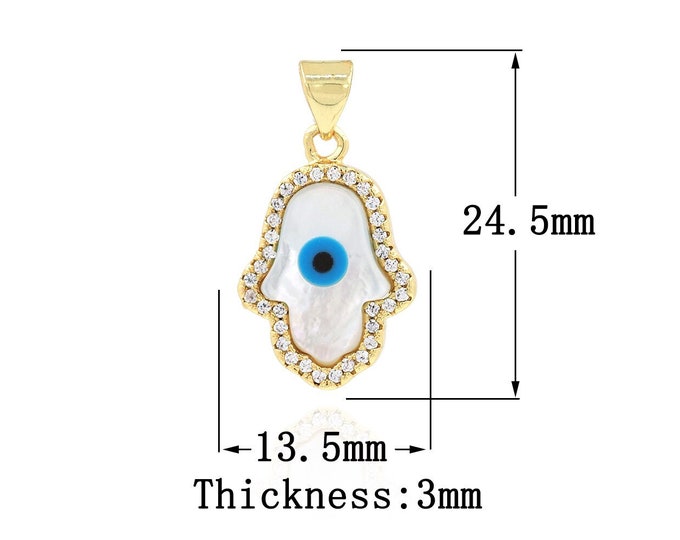 MicroPave CZ Hamsa Pendant,18K Gold Filled Tiny Hamsa Necklace and Bracelet,Jewelry Supplies 24.5x13.5x3mm