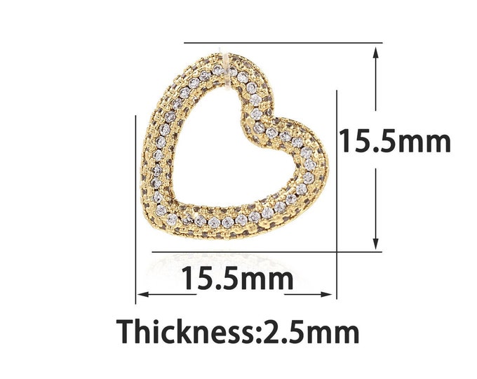 18K Gold Filled Heart Pendant,Gold Dainty CZ Heart Charms,Simple charm Bracelet Necklace,Suitable for DIY Jewelry Making Supply