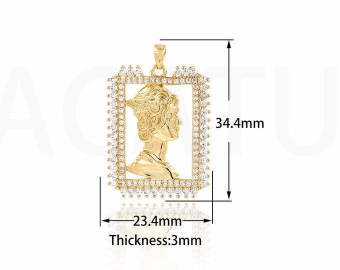 MicroPavé CZ Vintage Jewelry,18K Gold Filled Engraved Necklace,Vintage Figure Pendant,Portrait Charm, DIY Jewelry Supplies,34.4x23.4x3mm