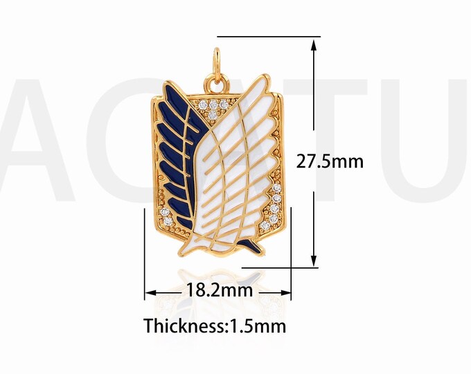 1PCS Square Charm, Enamel Wing Pendant, Oval Necklace, Angel Wing Pendant, Wing Charm,Suitable For Jewelry Making Supplies 27.5x18.2x1.5mm