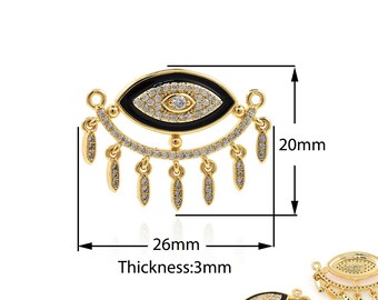Emaille Auge Anhänger, Micropavé CZ Eye Charm, 18K Gold Filled QuastenKette, DIY Schmuckzubehör, 20x26x3mm