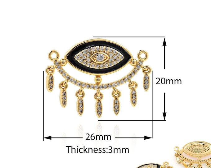Enamel Eye Pendant, Micropavé CZ Eye Charm, 18K Gold Filled Tassel Necklace, DIY Jewelry Supplies, 20x26x3mm