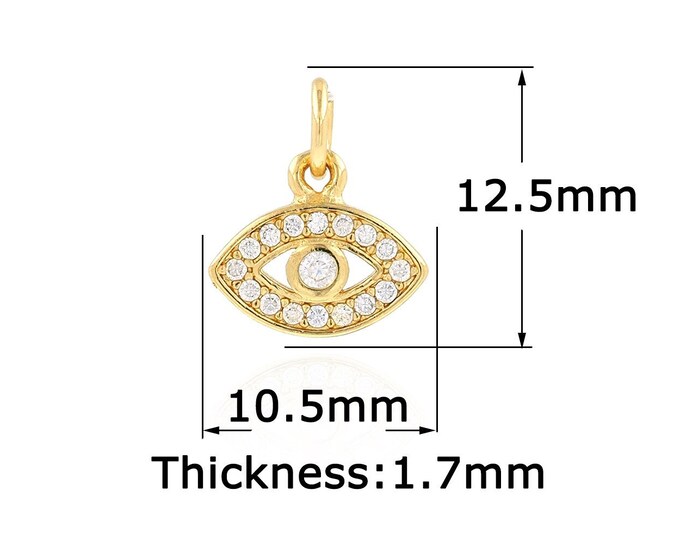 18K Gold Filled Devil Eye Pendant,Gold Dainty Eye Charms,CZ Simple Charm Bracelet Necklace for DIY Jewelry Making Supply