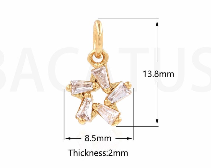 1PCS Lucky Star Pendant,Micro-Pave  CZ Star Pendant,18K Gold Filled Celestial Pendant,Star Necklace, Star Charm 8.5x13.8x2mm