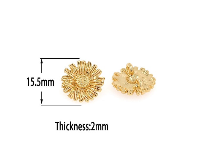 18K Gold Filled Sunflower Beads,Gold Flat Beads, DIY Bracelet Necklace Earrings Jewelry Making