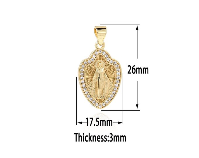 18K Gold Filled Virgin Mary Pendant,Gold Catholic Charms, Religion Charm Bracelet Necklace for DIY Jewelry Making Supply