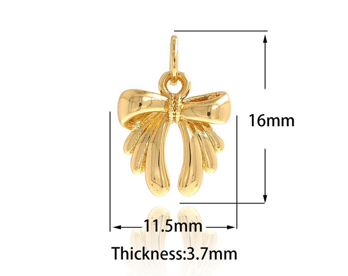 18K Gold Filled Bow Pendant,Bow Charm, Bow Tie Charms,Bow Necklace for DIY Jewelry Making Supplies