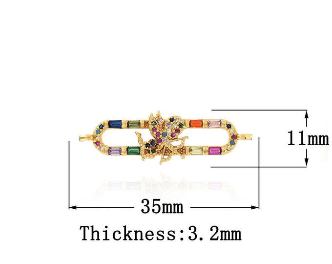 Paperclip Connector, 18K Gold Filled Angel Connector, Angel Charm, Micro Pave CZ Bar Connector, DIY Jewelry Supplies, 11x35x3.2mm