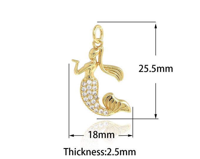 18K Gold Filled Mermaid  Pendant,Gold Dainty Mermaid Charms,Simple pendant Bracelet Necklace for DIY Jewelry Making Supply,