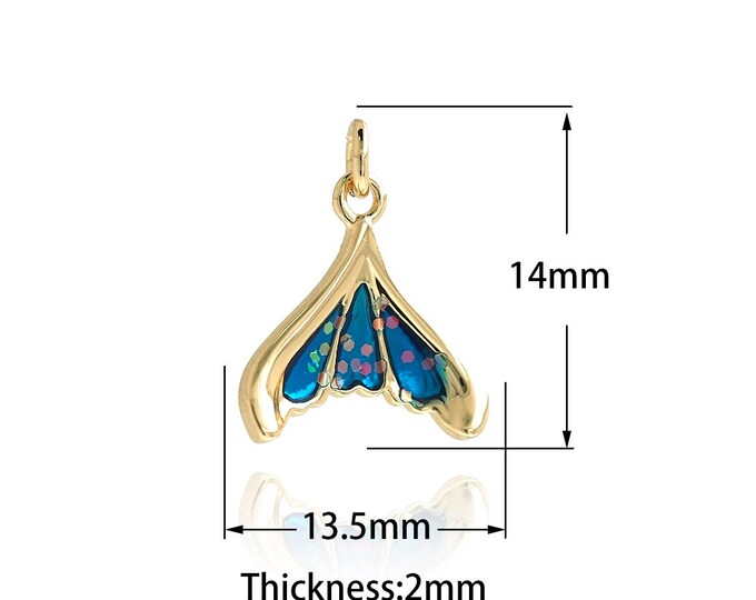 18K Gold Filled Fish Tail Pendant, Whale Tail Necklace, Enamel Charm, Marine Animal Necklace,Marine Charm,DIY Jewelry Accessories,