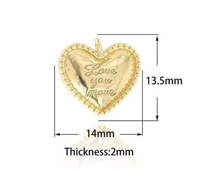 18K Gold Filled Dainty Heart Pendant, Heart Necklace,Letter Love Charm, Heart Charm,DIY Jewelry Supplies,