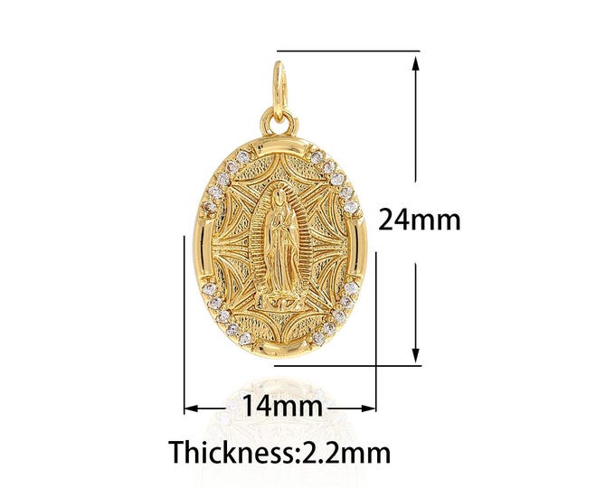 Virgin Mary Saint Guadalupe Charm Micropave CZ Medal Oval Madonna Religious Charm, Virgin Mary Pendant,DIY Jewelry Supplies