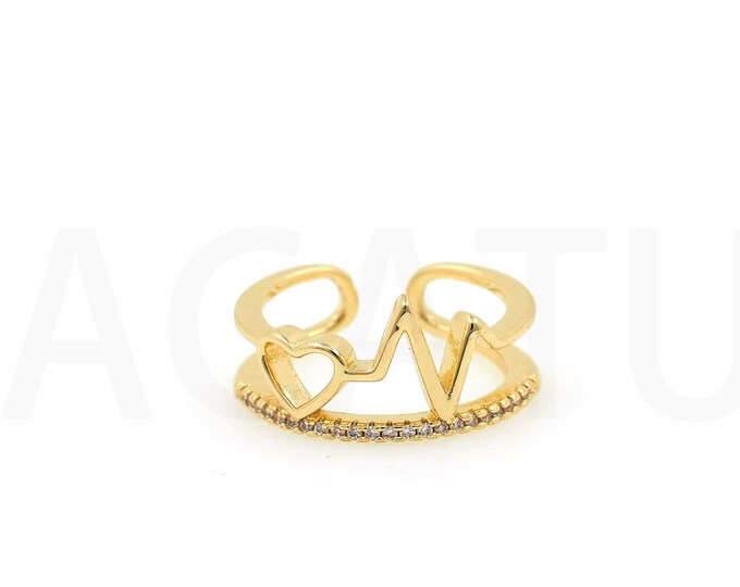 18K Gold Filled Heartbeat Ring,Gold Dainty CZ Open Ring,Simple Ring,Gift for Her