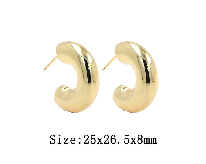 1 pair 18K Gold Filled C Stud Earrings,Gold Dainty Thick Stud Earrings,Simple Stud  Earrings,Gift for Her