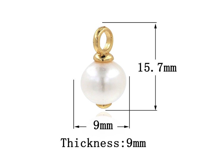 18K Gold Filled Pearl Pendant, Gold Dainty Pearl Charms,Simple pendant Bracelet Necklace for DIY Jewelry Making Supply