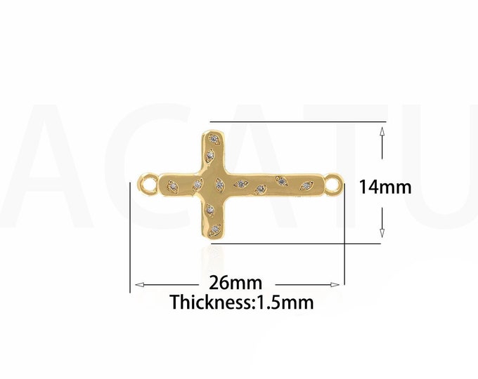 18K Gold Filled Cross Connector,Gold Dainty CZ Christian Connector,Religion Connector Bracelet Necklace for DIY Jewelry Making Supply