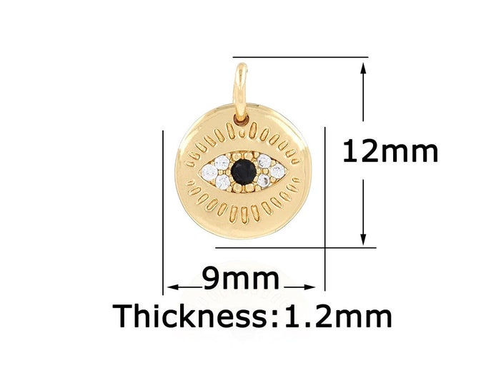 18K Gold Filled Devil Eye Pendant,Gold Dainty Round Charms,CZ Simple Charm Bracelet Necklace for DIY Jewelry Making Supply