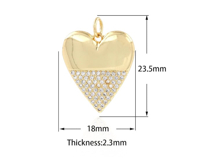 18K Gold Filled Love Pendant, Heart Pendant, Micropavé CZ Love Heart Charm, Dainty Charm, Gift For Her, DIY Jewelry Supplies, 23.5x18x2.3mm