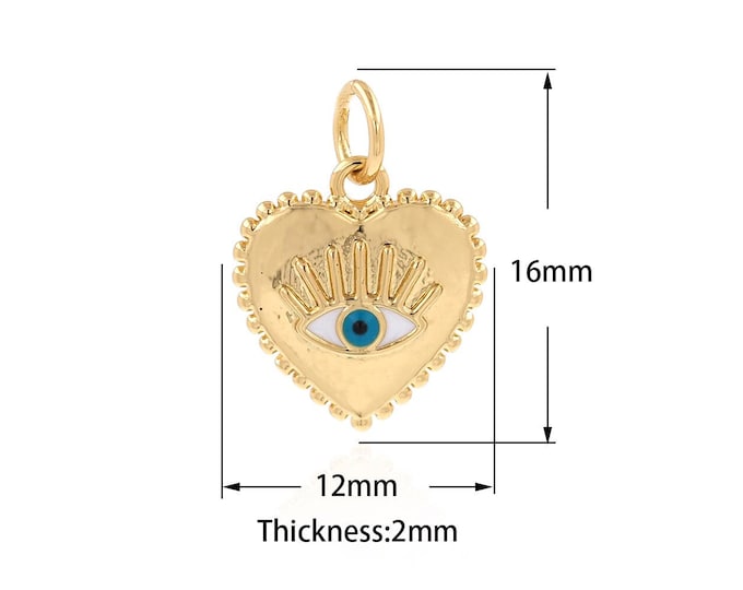 18K Gold Filled Dainty Eye Charm, Micropavé CZ Eye Pendant, Love Necklace, Heart Necklace, Love Charm, DIY Jewelry Supplies, 12x16x2mm