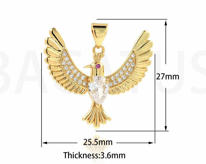 Humming bird Charm, Bird Pendant,Micropavé CZ Bird Necklace,18K Gold Filled Gift Necklace,Flying Charm, DIY Jewelry Supplies,25.4x26.9x3.6mm
