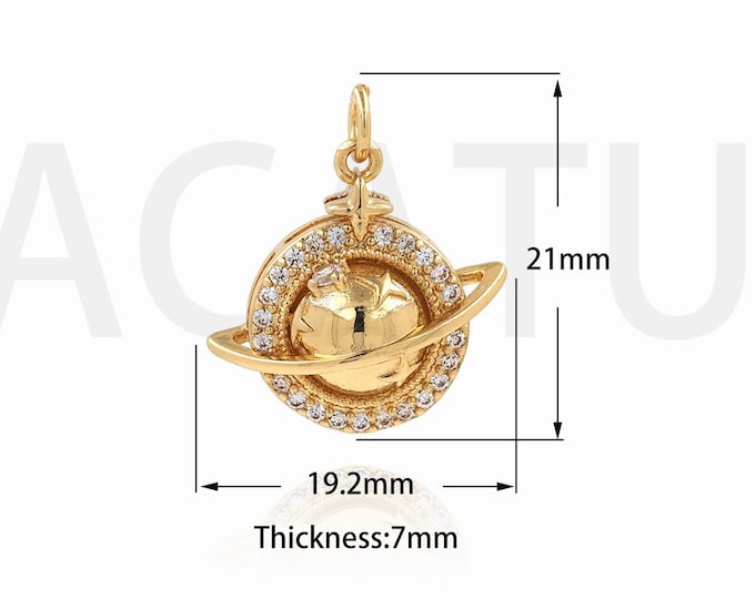 18K Gold Filled Saturn Ring Pendant, Micropavé CZ Saturn Necklace, Saturn Pendant, DIY Jewelry Accessories, 21x19.2x7mm