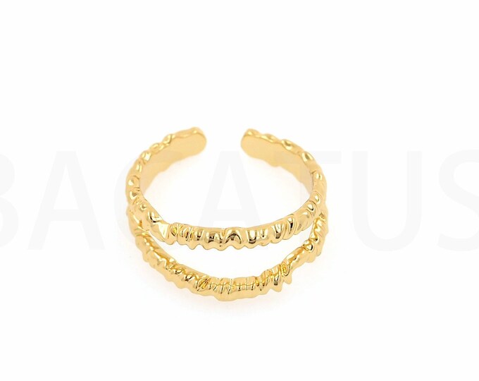 1PCS Dainty Opening Adjustable Ring Micropavé Ring Minimalist Women's Ring,18K Gold Filled Rectangular Ring