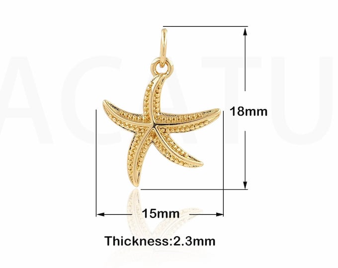 Starfish Pendant, 18K Gold Filled Sea Life Charm, Micropavé CZ Beach Charm, Starfish Charm, DIY Jewelry Supplies, 18x15x2.3mm