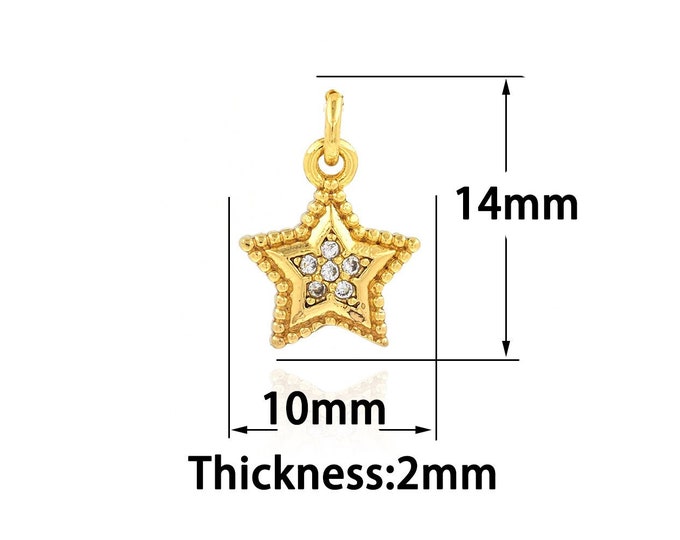 Pentagram Jewelry,Star Charm,18K Gold Filled Simple Star Pendant,Star Necklace, DIY Jewelry Making Supplies 10x14x2mm