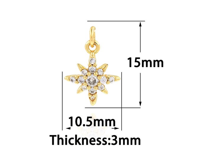 Micropavé CZ Star Charm Gold Dainty Star Charms,18K Gold Filled Polaris Pendant,Bracelet Necklace for DIY Jewelry Making Supply,10.5x15x3mm
