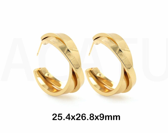 1Pair Twisted Hoop Earrings Twisted Hoop, 18K Golden Hoop Earrings, Twisted Hoop, Golden Thick Hoop Twisted Rope 25.4x26.8x9mm