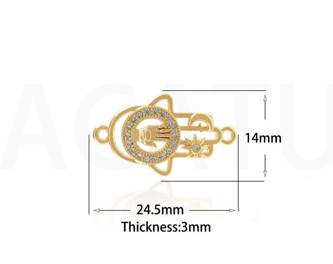 Gold Dainty CZ Hamsa Connector,18K Gold Filled Fatima Connector,Hand Connector Bracelet Necklace for DIY Jewelry Making Supply