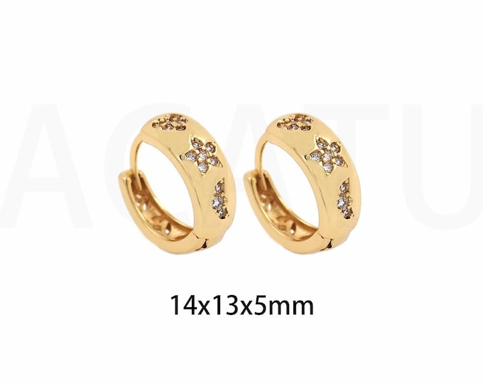 1Pair 18K Gold Filled Star Earrings,  Pentagram Earrings,Love Zircon Earrings Heart-Shaped Earrings Round Earrings 14x13x5mm