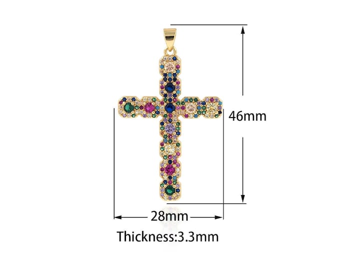 18K Gold Filled Religious Charms, Christian Charms, Cross Pendant, Micropavé CZ Christian Necklace, DIY Jewelry Supplies, 46x28x3.3mm