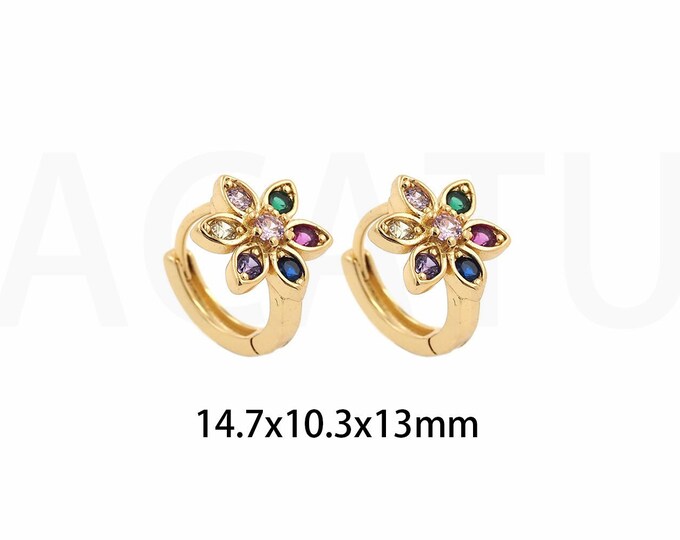 1Pair MicroPave CZ Earrings Flower Earrings Diamond Hoop Earrings,18K Gold-Filled Double-Sided Diamond Cartilage Earrings 14.7x10.3x13mm