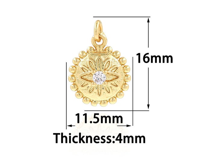 18K Gold Filled Devil Eye Pendant,Gold Dainty Flower Charms,CZ Simple Charm Bracelet Necklace for DIY Jewelry Making Supply