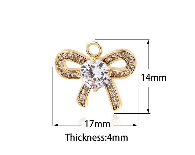 1PCS Bow Necklace, MicroPaved CZ Bow Pendant, Bow Tie Pendant, Suitable For Jewelry Making Supplies 14x17x4mm