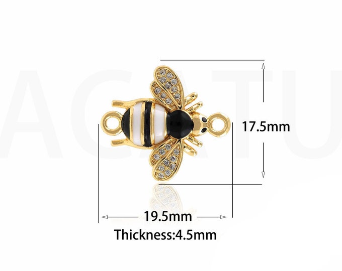 18K Gold Filled CZ Bee Connector,Gold Dainty Enamel Bee Connector,Simple Connector Bracelet Necklace for DIY Jewelry Making Supply