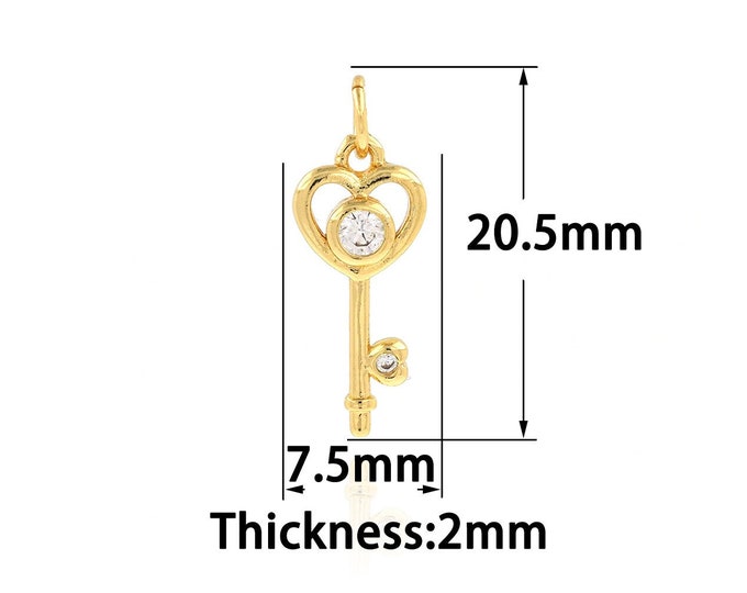 Key Pendant,Gold Dainty Key Charms,18K Gold Filled Simple pendant Bracelet Necklace for DIY Jewelry Making Supply,7.5x20.5x2mm