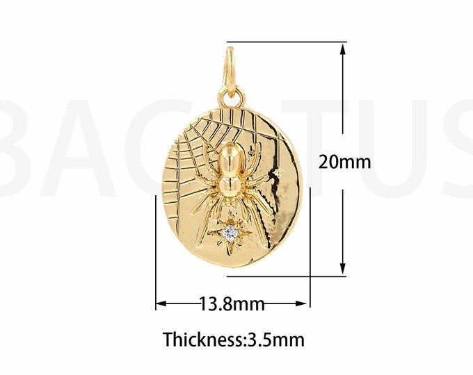 Spider Pendant, 18K Gold Filled Spider Web Necklace, Web Charm, Spider Charm, Insect Necklace, DIY Jewelry Supplies, 13.8x20.1x3.5mm