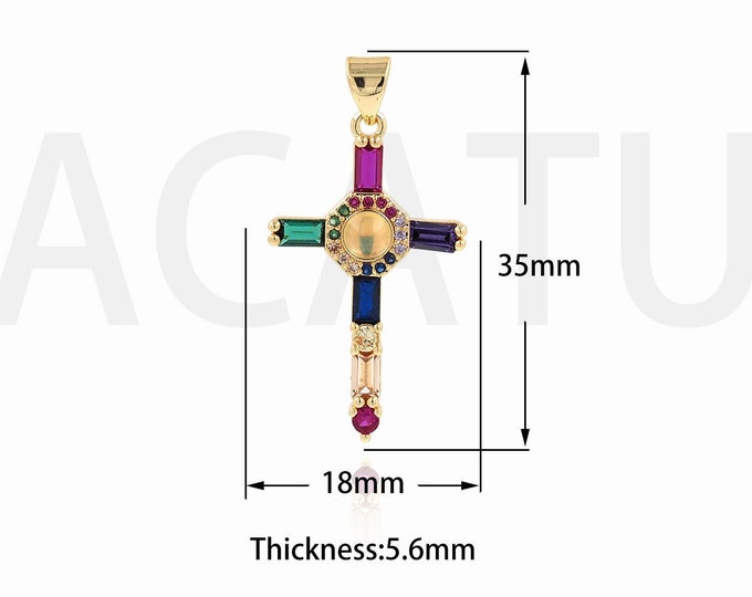 Micropavé CZ Christian Necklace, Christian Charms, Cross Pendant,18K Gold Filled Religious Charms, DIY Jewelry Supplies, 35x18x5.6mm